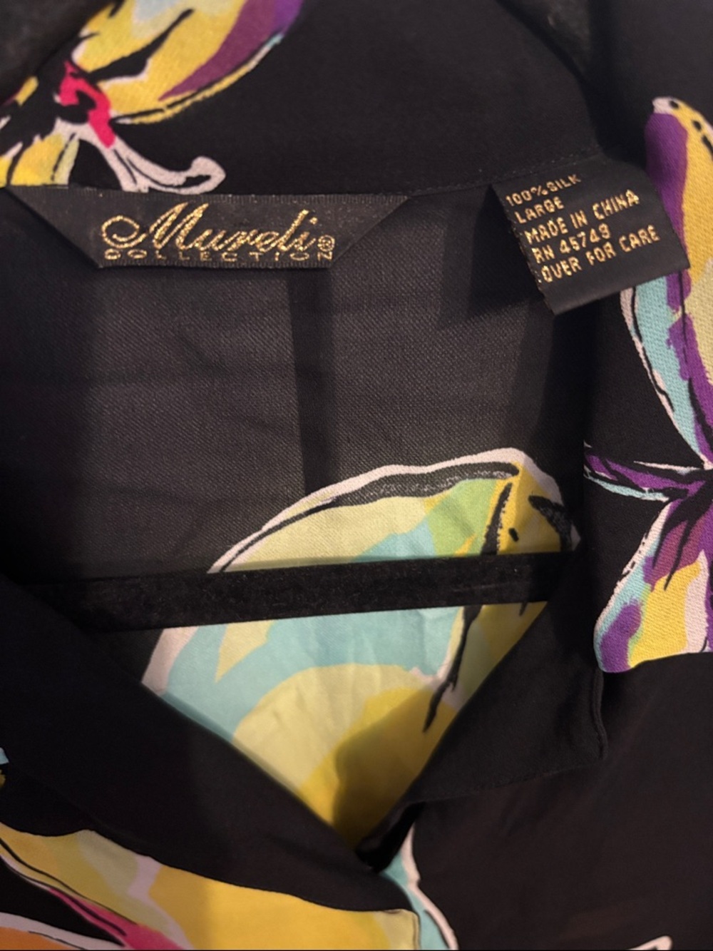 Silk Black Butterfly Print Blouse - Picture 4 of 8
